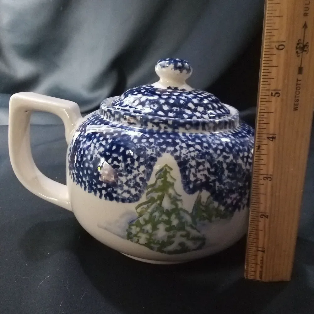 THOMPSON POTTERY CERAMIC SNOWMAN/TREE TEAPOT
